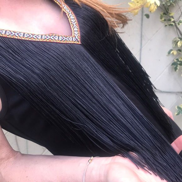 Anthropology Little Black Dress Black Fringe LBD - Picture 8 of 8